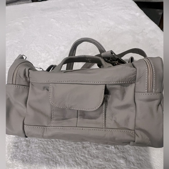 Vintage Putty Small Leather Duffle Bag Crossbody Strap Mexico Puppy Carrier - Picture 3 of 16
